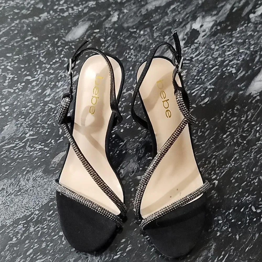 BRAND NEW BEBE STRAPPY HIGH HEEL STILETTOS RHINESTONES STRAP SANDAL